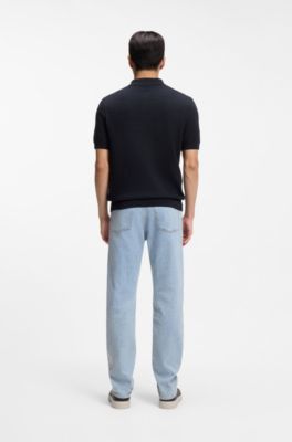 Knit polo in silk and cotton, Dark Blue