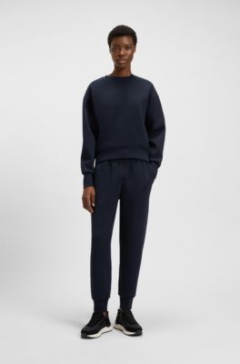 Relaxed-fit cotton-blend cuffed tracksuit bottoms, Dark Blue