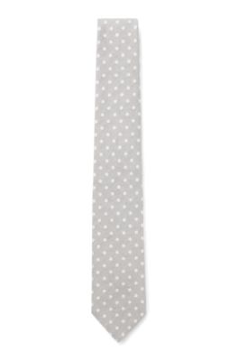 Dot-pattern tie in silk-linen jacquard, Grey Patterned