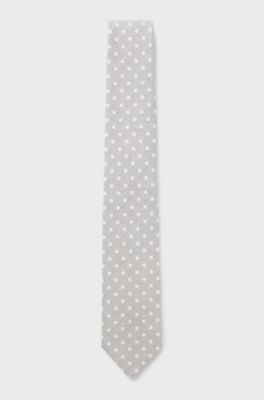Dot-pattern tie in silk-linen jacquard, Grey Patterned