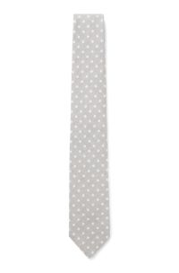 Dot-pattern tie in silk-linen jacquard, Grey Patterned