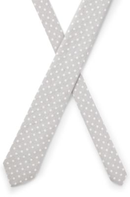 Dot-pattern tie in silk-linen jacquard, Grey Patterned