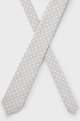 Cravate en soie et lin &agrave; motif pois jacquard, Gris &agrave; motif