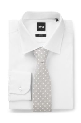 Dot-pattern tie in silk-linen jacquard, Grey Patterned