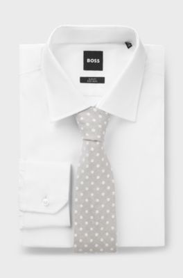 Dot-pattern tie in silk-linen jacquard, Grey Patterned