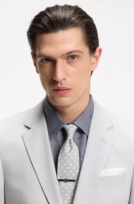 Dot-pattern tie in silk-linen jacquard