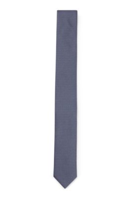 Silk tie with jacquard-woven pattern, Dark Blue