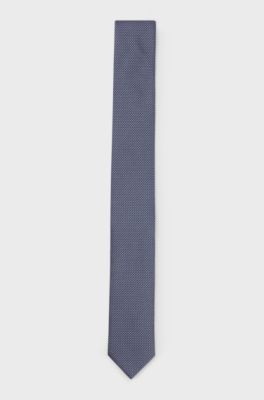 Silk tie with jacquard-woven pattern, Dark Blue