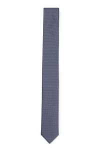 Silk tie with jacquard-woven pattern, Dark Blue
