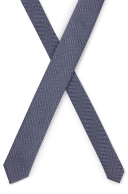 Silk tie with jacquard-woven pattern, Dark Blue
