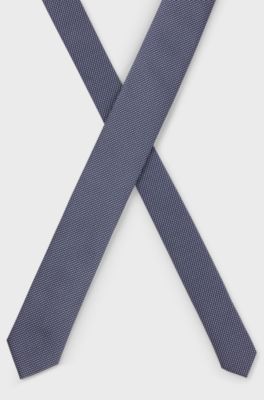 Silk tie with jacquard-woven pattern, Dark Blue