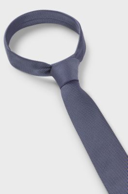 Silk tie with jacquard-woven pattern, Dark Blue