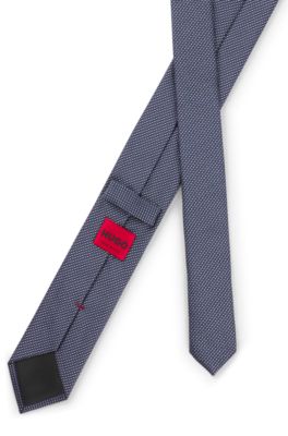 Silk tie with jacquard-woven pattern, Dark Blue