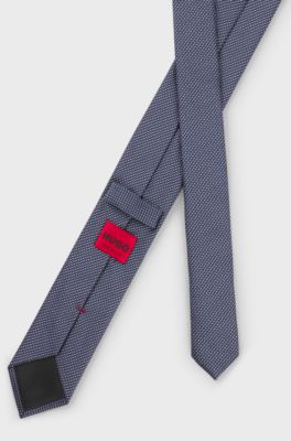 Silk tie with jacquard-woven pattern, Dark Blue