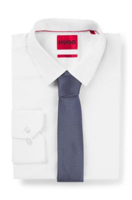 Silk tie with jacquard-woven pattern, Dark Blue