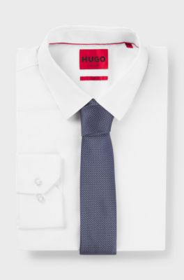 Silk tie with jacquard-woven pattern, Dark Blue