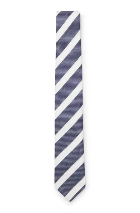 Diagonal-stripe tie in linen-silk jacquard