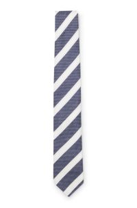 Diagonal-stripe tie in linen-silk jacquard, Blue stripes
