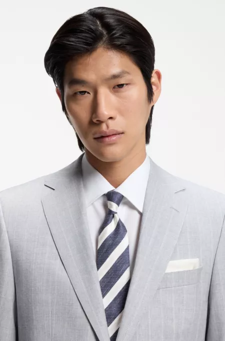 Diagonal-stripe tie in linen-silk jacquard