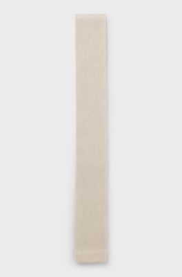 Knitted-jacquard tie in cotton, Light Beige