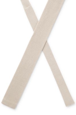 Knitted-jacquard tie in cotton, Light Beige