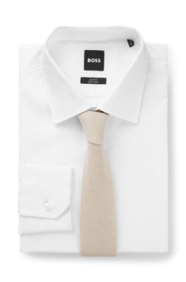 Knitted-jacquard tie in cotton, Light Beige