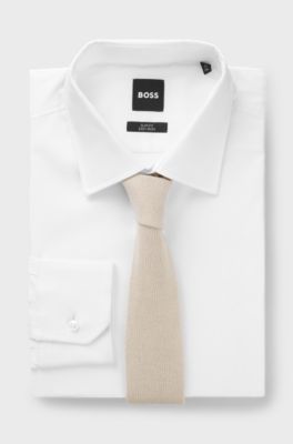 Knitted-jacquard tie in cotton, Light Beige