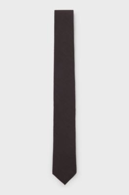Linen-blend tie with solid weave, Dark Brown