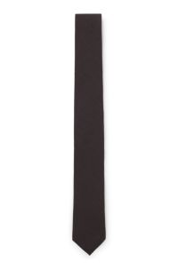 Linen-blend tie with solid weave, Dark Brown