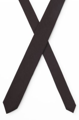 Linen-blend tie with solid weave, Dark Brown