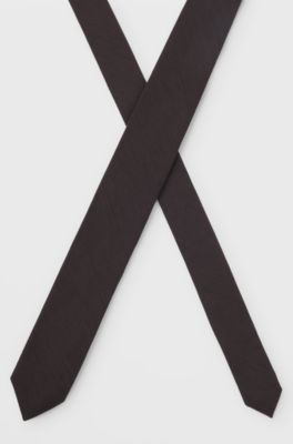 Linen-blend tie with solid weave, Dark Brown