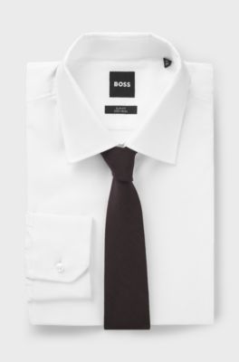 Linen-blend tie with solid weave, Dark Brown