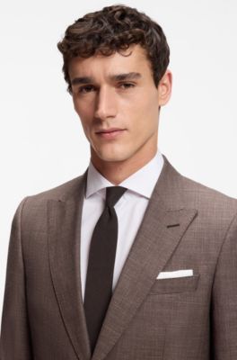 Linen-blend tie with solid weave, Dark Brown