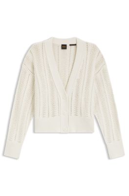 Relaxed-fit cardigan in a wave-structured cotton blend, Natural