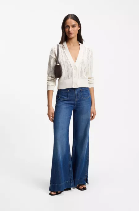 Relaxed-fit cardigan in a wave-structured cotton blend