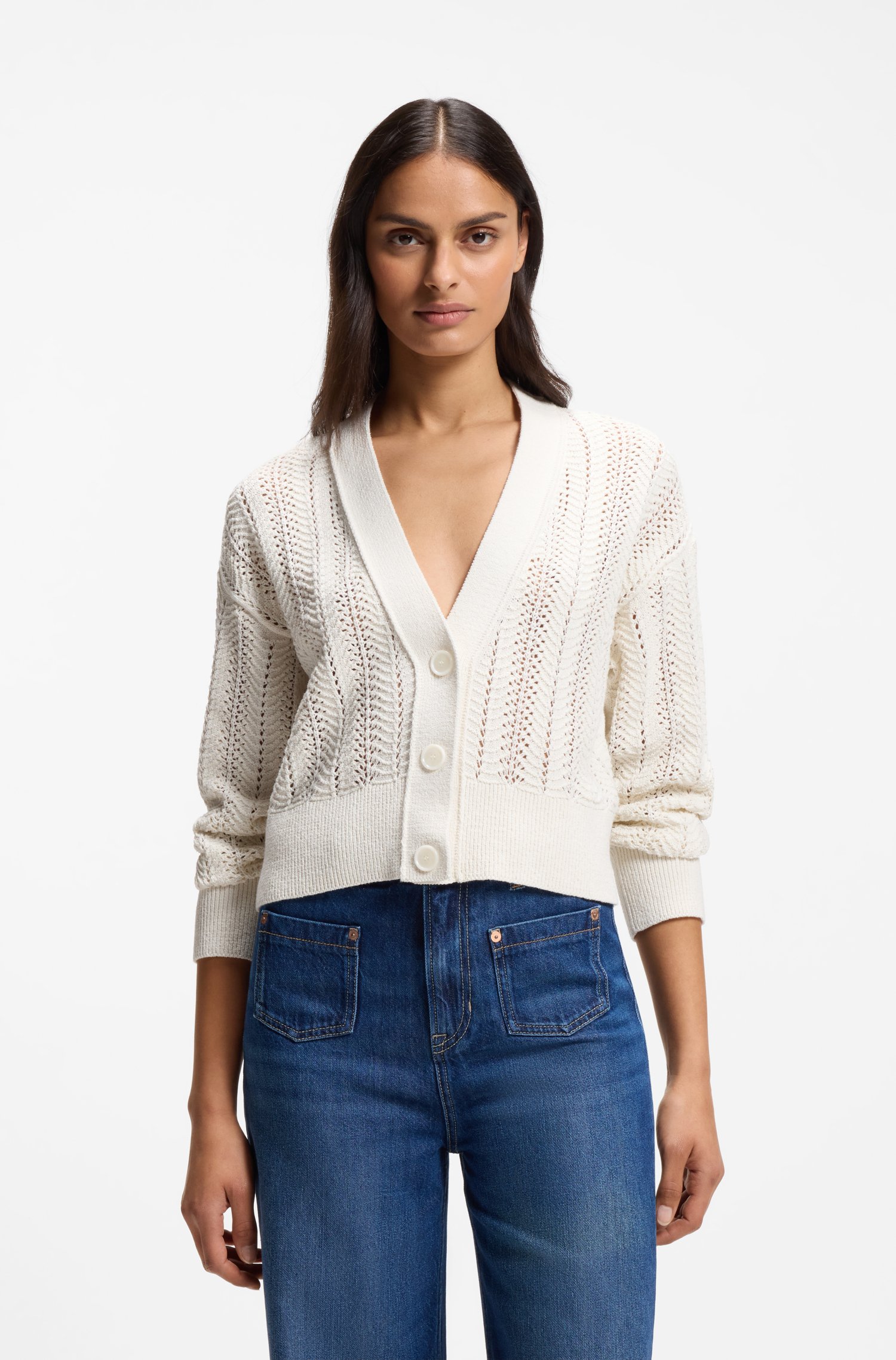 Relaxed-fit cardigan in a wave-structured cotton blend