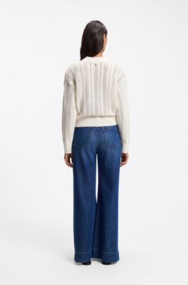 Relaxed-fit cardigan in a wave-structured cotton blend, Natural