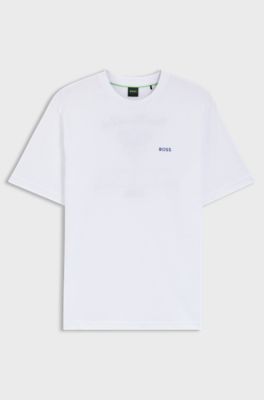 T-shirt in mesh di cotone con grafica ricamata, Bianco
