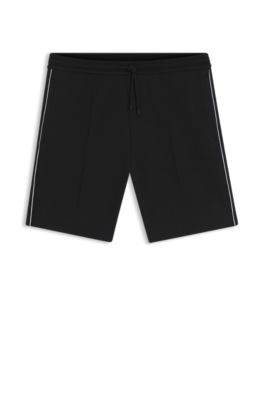 Cotton-blend shorts with piped trims, Black