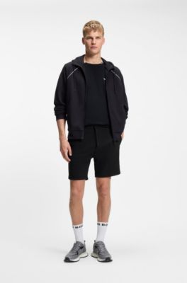 Cotton-blend shorts with piped trims, Black
