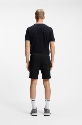 Cotton-blend shorts with piped trims, Black