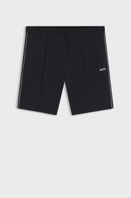 Cotton-blend shorts with piped trims, Dark Blue