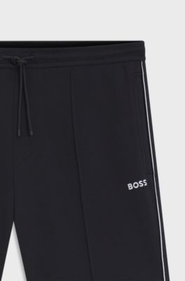 Cotton-blend shorts with piped trims, Dark Blue