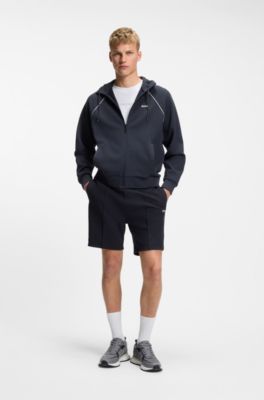 Shorts in misto cotone con bordi profilati, Blu scuro