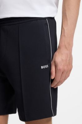Shorts in misto cotone con bordi profilati, Blu scuro