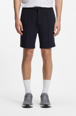 Cotton-blend shorts with piped trims, Dark Blue