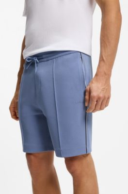 Cotton-blend shorts with piped trims, Blue