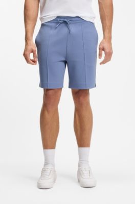 Cotton-blend shorts with piped trims, Blue