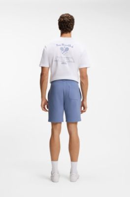 Cotton-blend shorts with piped trims, Blue