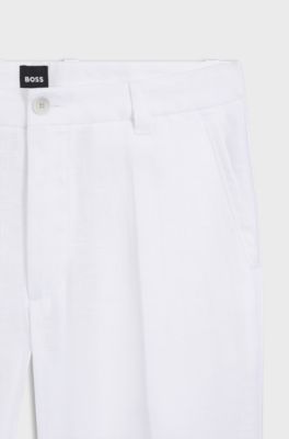 Pantaloni straight fit in lino, Bianco